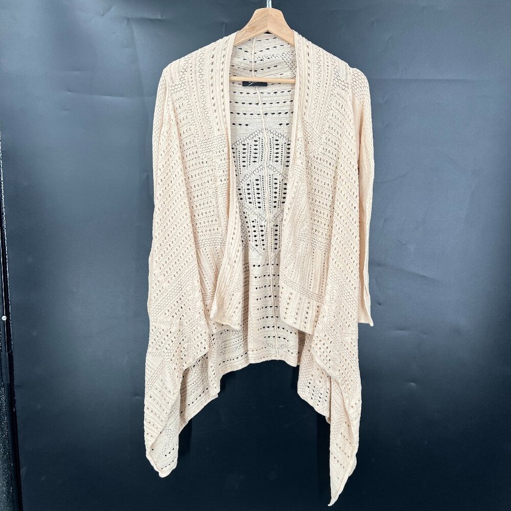 Lyn boho cardigan sweater cream beige open waterfall front lace crochet XS S